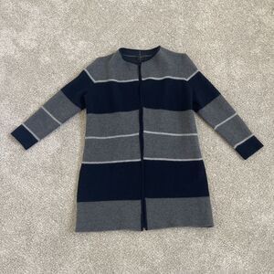 Talbots Merino Wool Sweater Womens Small Gray Blue Long Open Cardigan